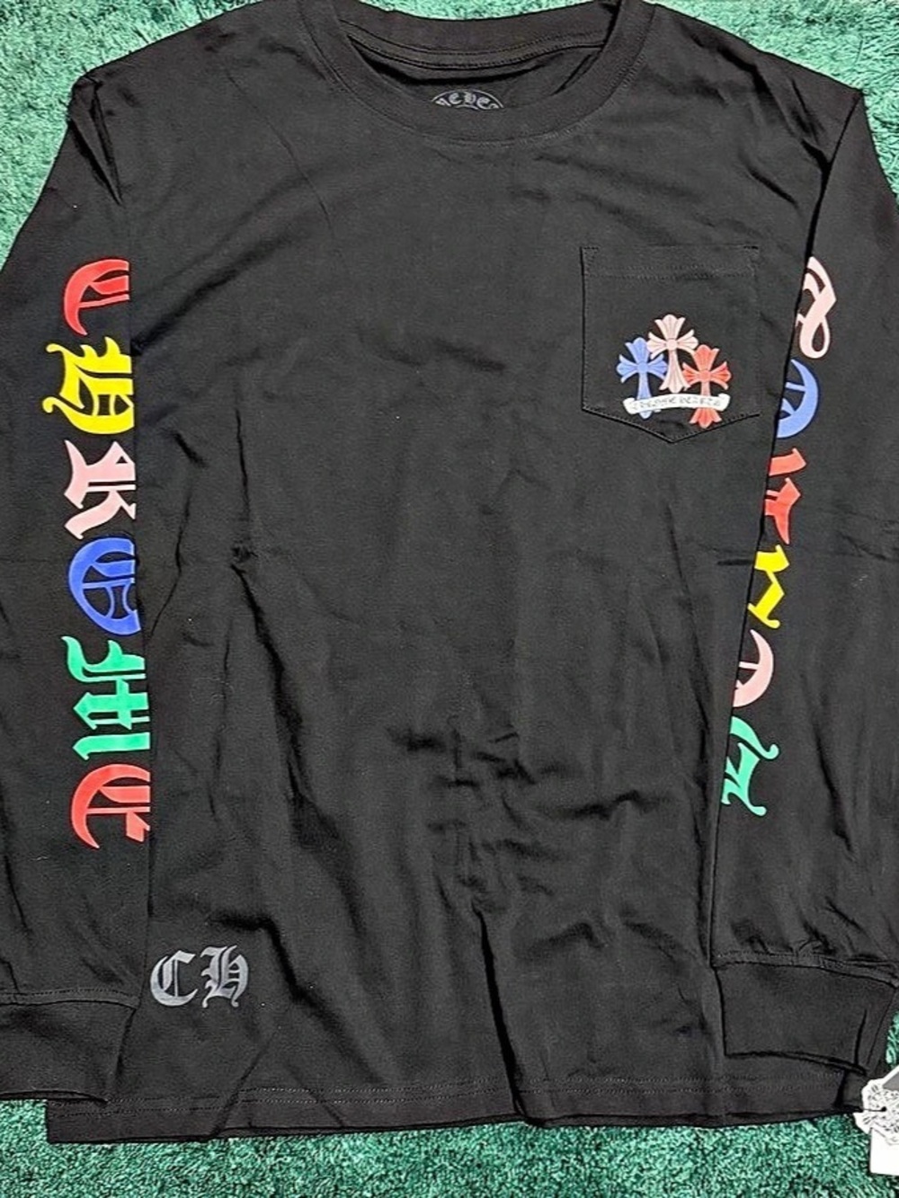 Chrome Hearts Black Long Sleeve Multicolor Sleeve Graphics Size L